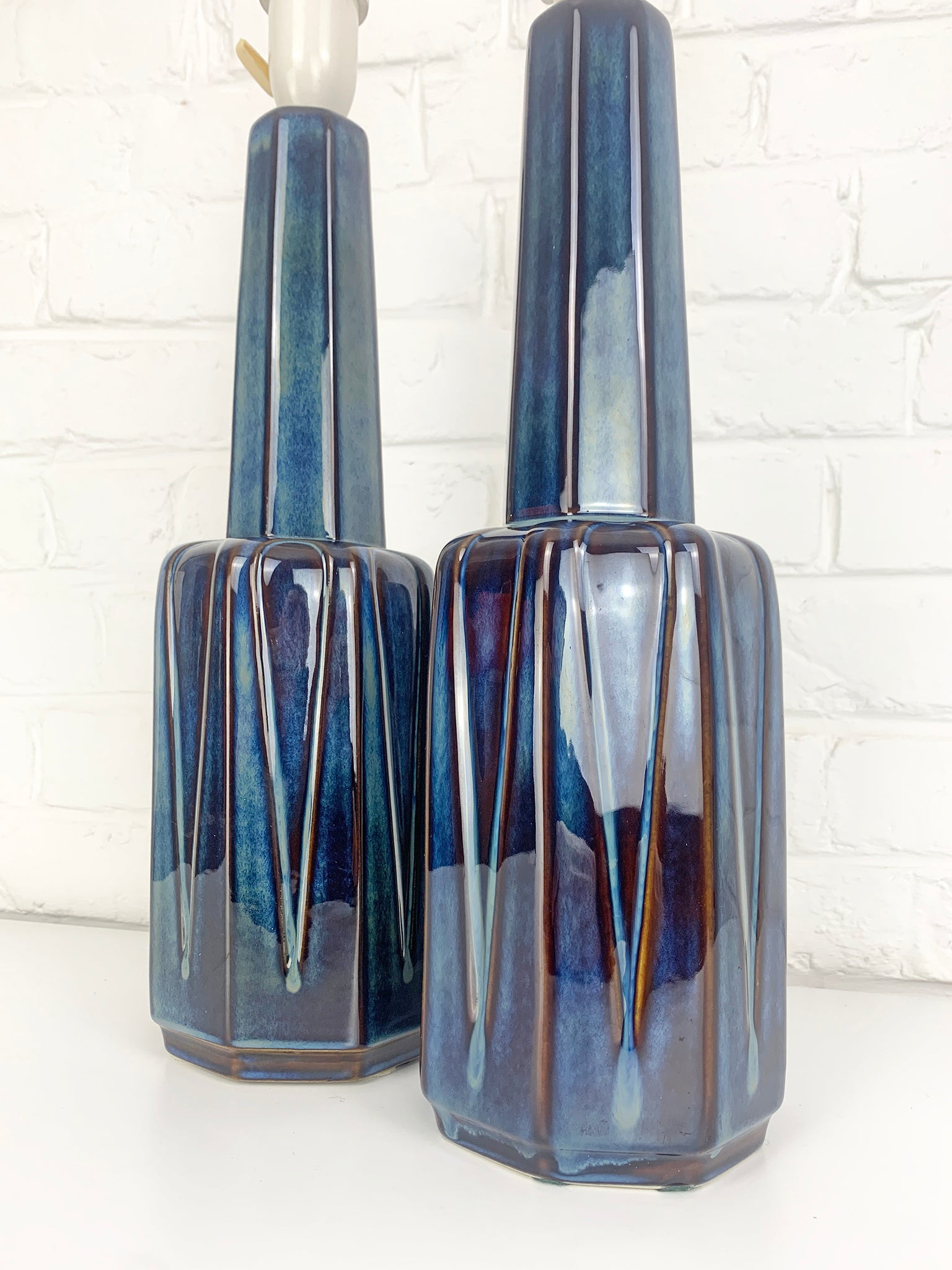 Pair tall Danish Søholm Stentøj Stoneware lamps by Einar Johansen Denmark 1960s