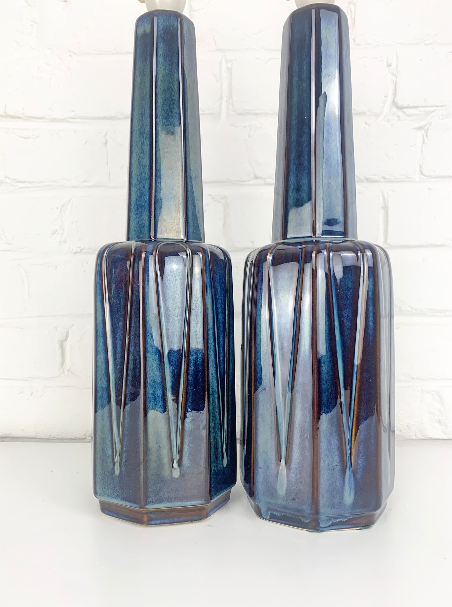 Pair tall Danish Søholm Stentøj Stoneware lamps by Einar Johansen Denmark 1960s