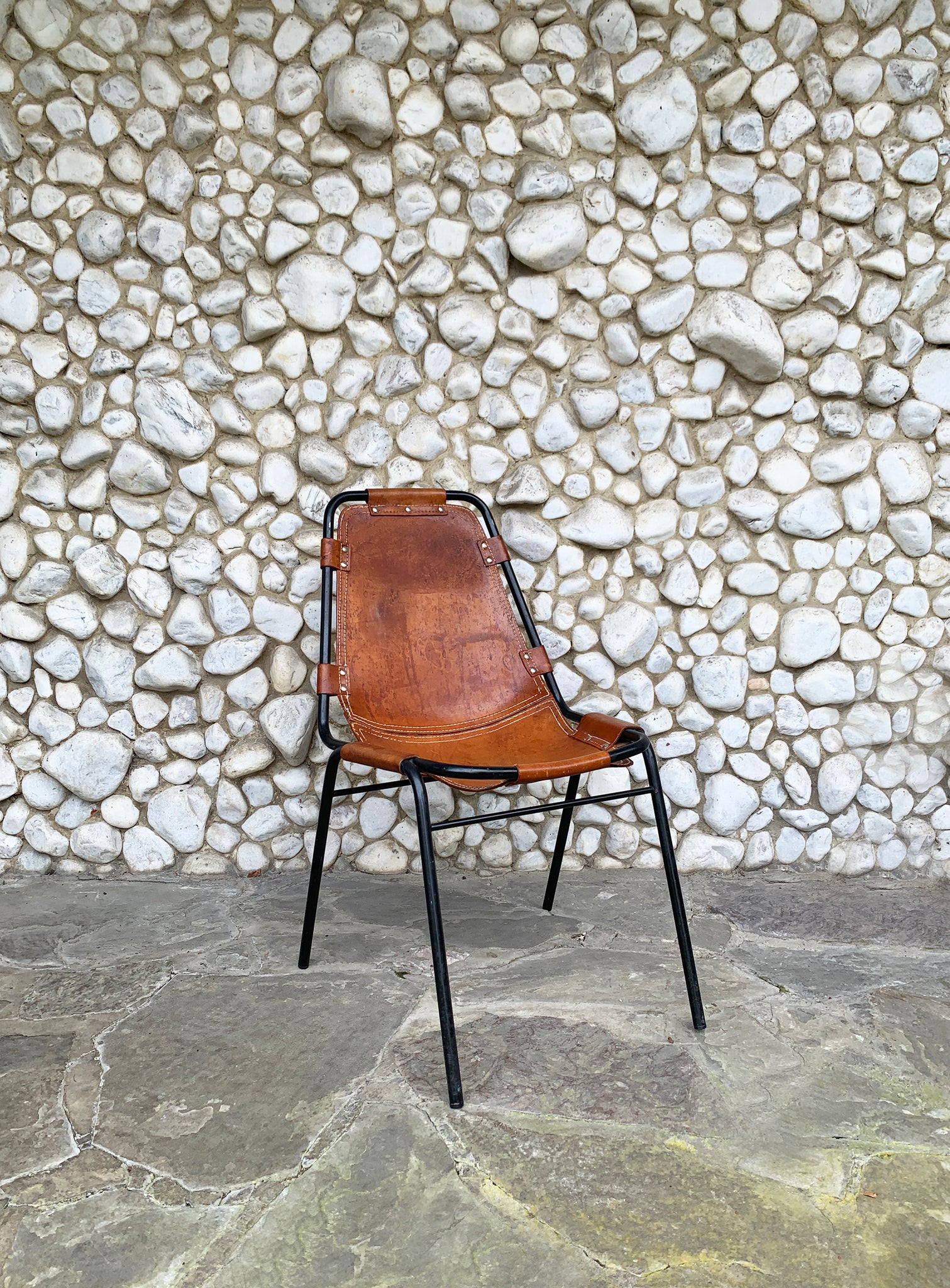 Les Arcs Dining Chair by Charlotte Perriand, patinated leather, 1960s