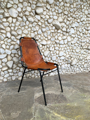 Les Arcs Dining Chair by Charlotte Perriand, patinated leather, 1960s