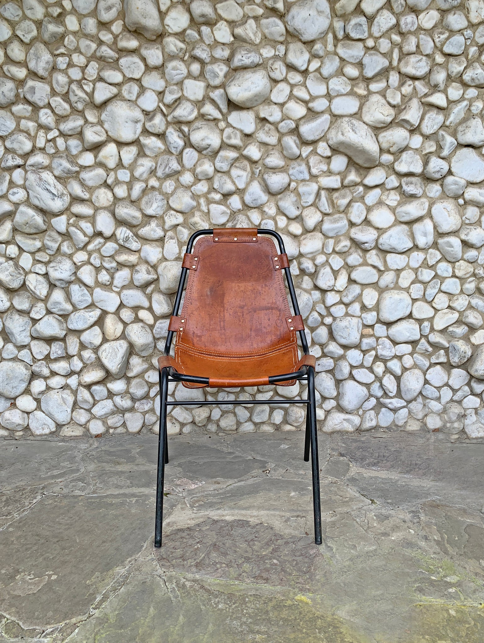 Les Arcs Dining Chair by Charlotte Perriand, patinated leather, 1960s