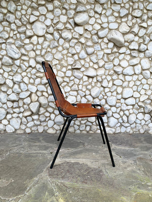 Les Arcs Dining Chair by Charlotte Perriand, patinated leather, 1960s