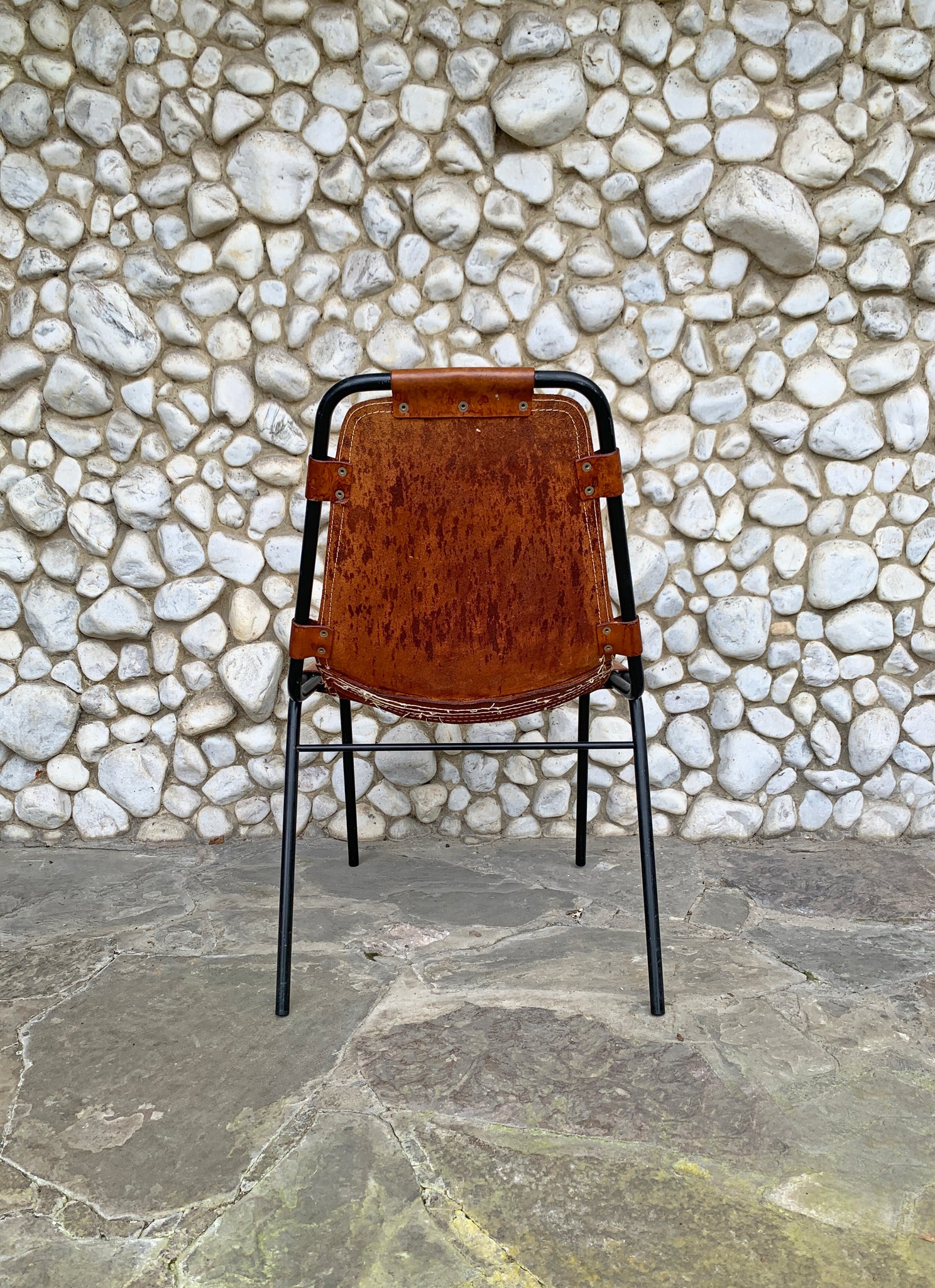 Les Arcs Dining Chair by Charlotte Perriand, patinated leather, 1960s