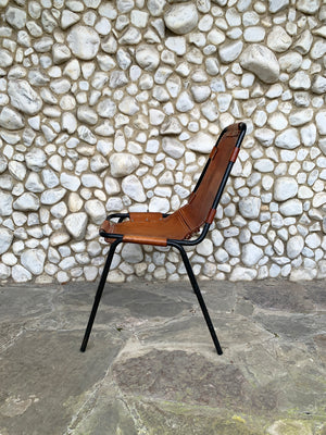 Les Arcs Dining Chair by Charlotte Perriand, patinated leather, 1960s