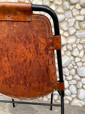 Les Arcs Dining Chair by Charlotte Perriand, patinated leather, 1960s