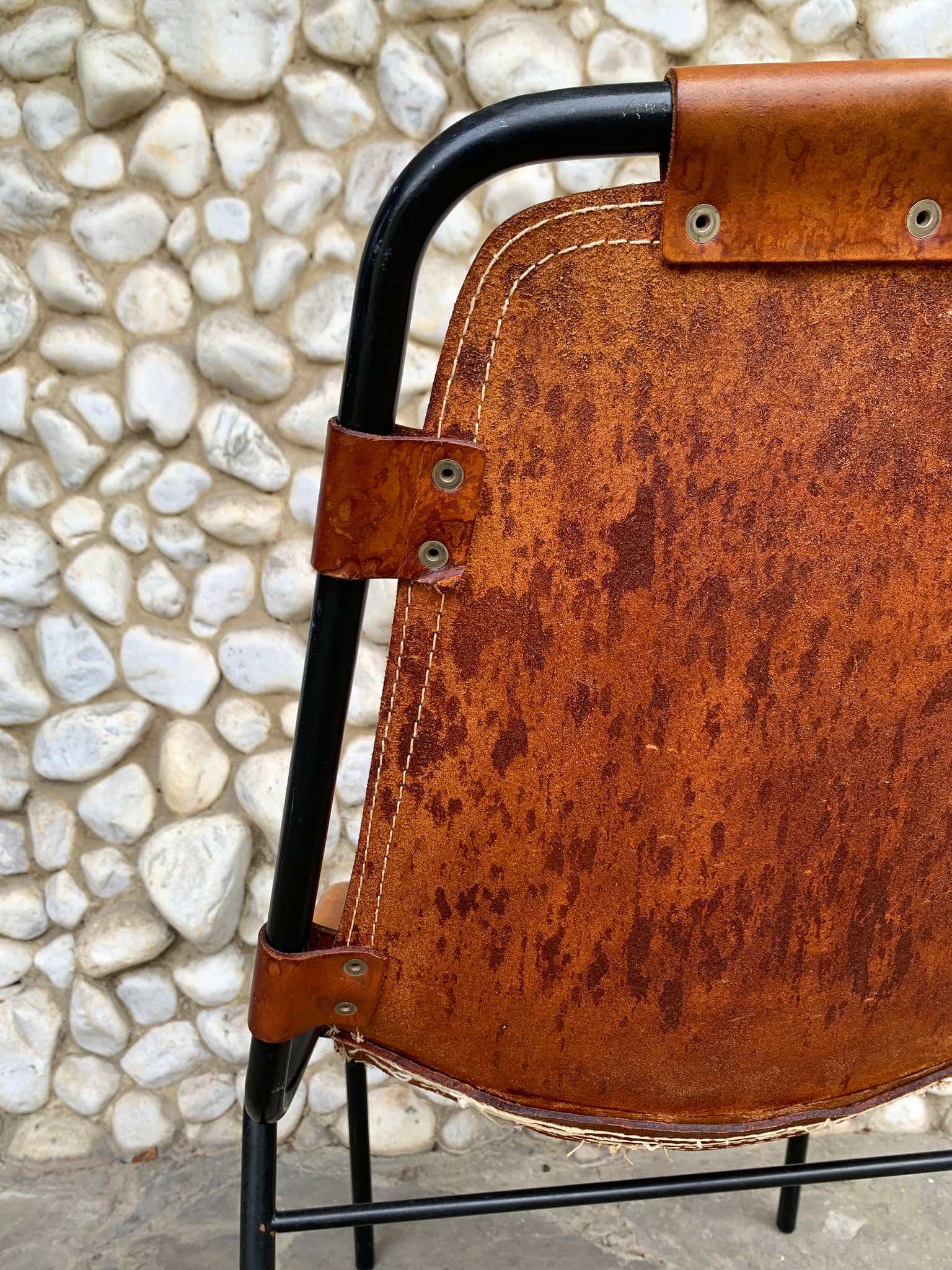 Les Arcs Dining Chair by Charlotte Perriand, patinated leather, 1960s