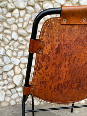 Les Arcs Dining Chair by Charlotte Perriand, patinated leather, 1960s