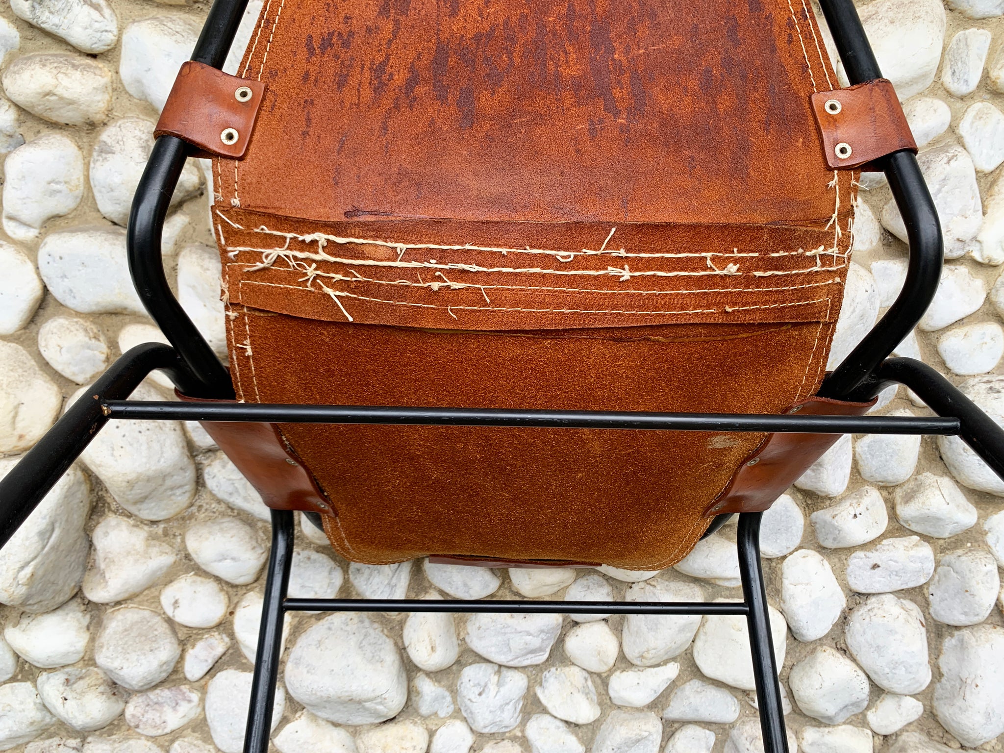 Les Arcs Dining Chair by Charlotte Perriand, patinated leather, 1960s