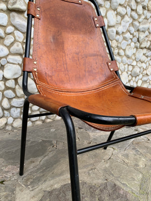 Les Arcs Dining Chair by Charlotte Perriand, patinated leather, 1960s