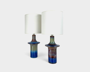 Pair Soholm Stentoj blue Ufo ceramic table lamps Denmark, 1960-70