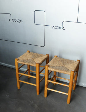 Pair of Vintage No. 17 Straw Stools by Charlotte Perriand for L'Equipement de la Maison, France