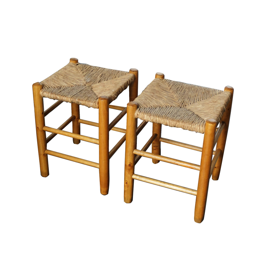 Pair of Vintage No. 17 Straw Stools by Charlotte Perriand for L'Equipement de la Maison, France