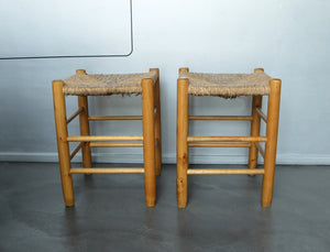 Pair of Vintage No. 17 Straw Stools by Charlotte Perriand for L'Equipement de la Maison, France