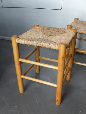 Pair of Vintage No. 17 Straw Stools by Charlotte Perriand for L'Equipement de la Maison, France