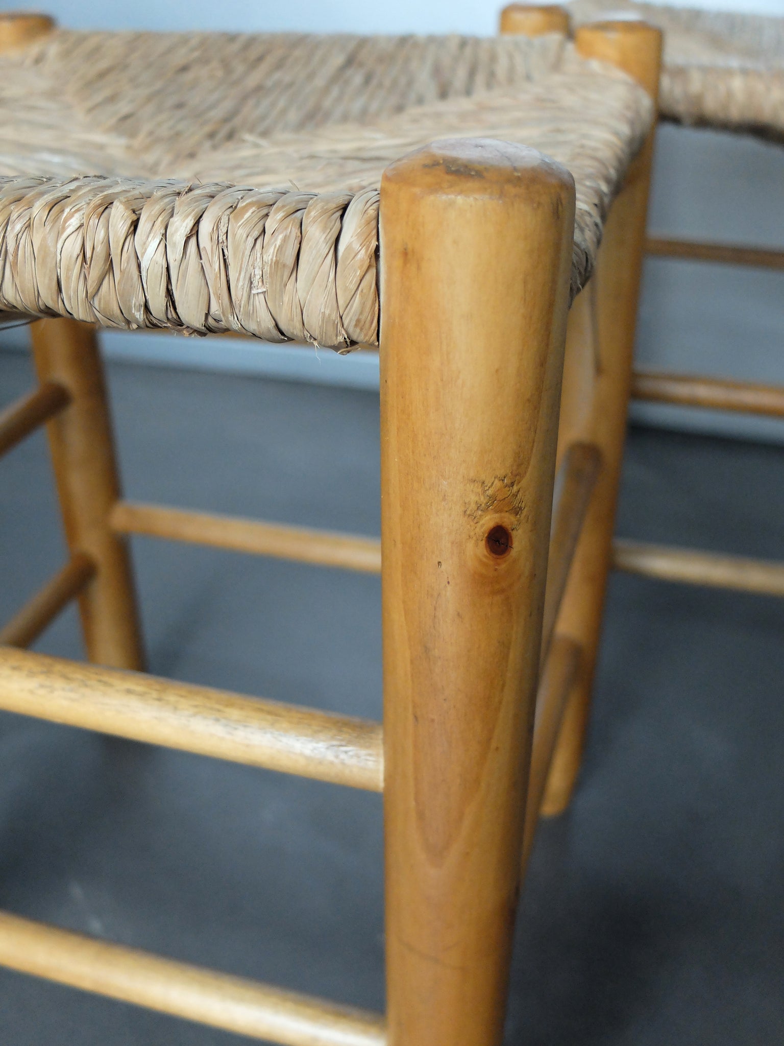 Pair of Vintage No. 17 Straw Stools by Charlotte Perriand for L'Equipement de la Maison, France