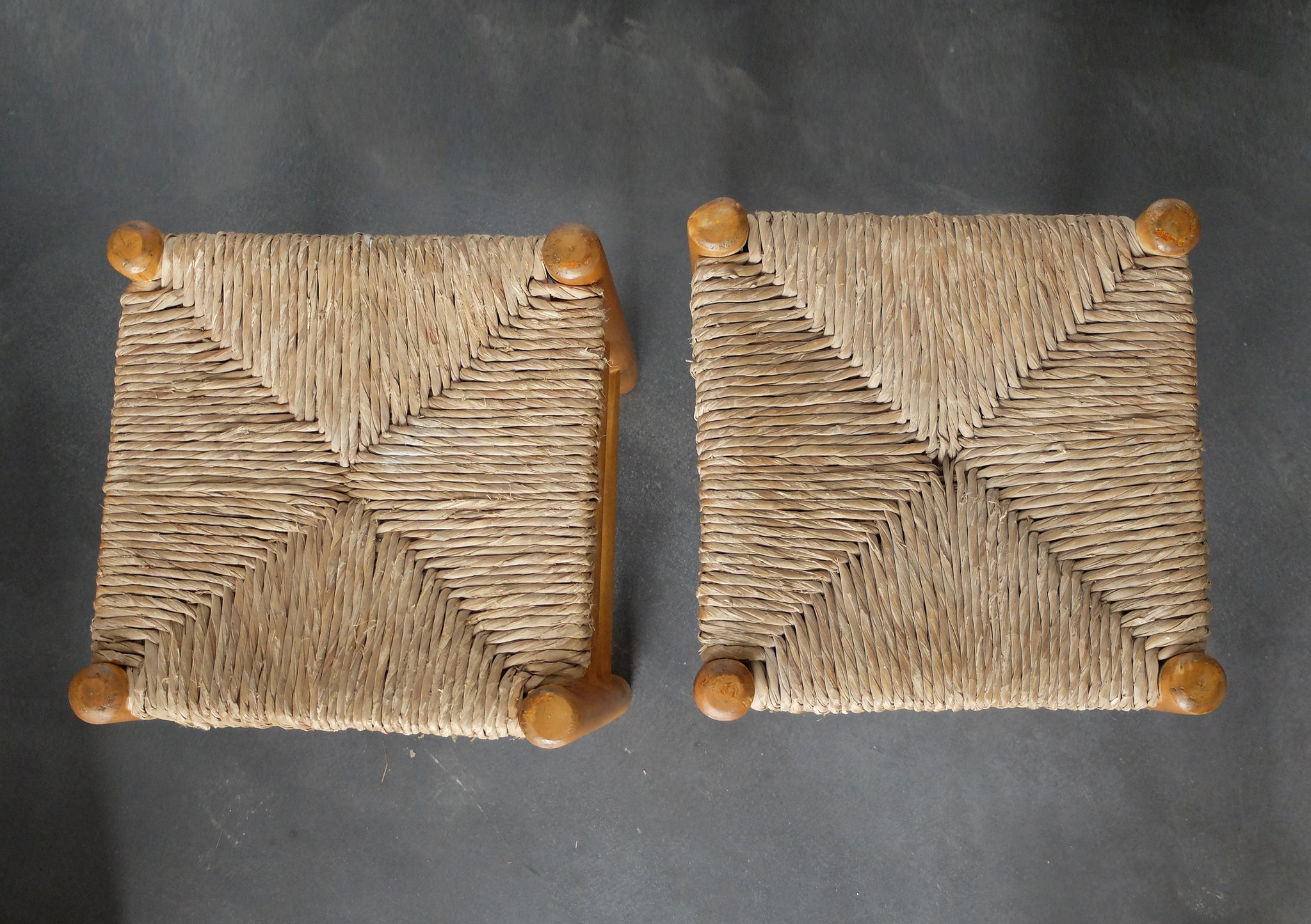 Pair of Vintage No. 17 Straw Stools by Charlotte Perriand for L'Equipement de la Maison, France