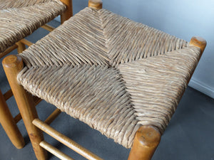 Pair of Vintage No. 17 Straw Stools by Charlotte Perriand for L'Equipement de la Maison, France