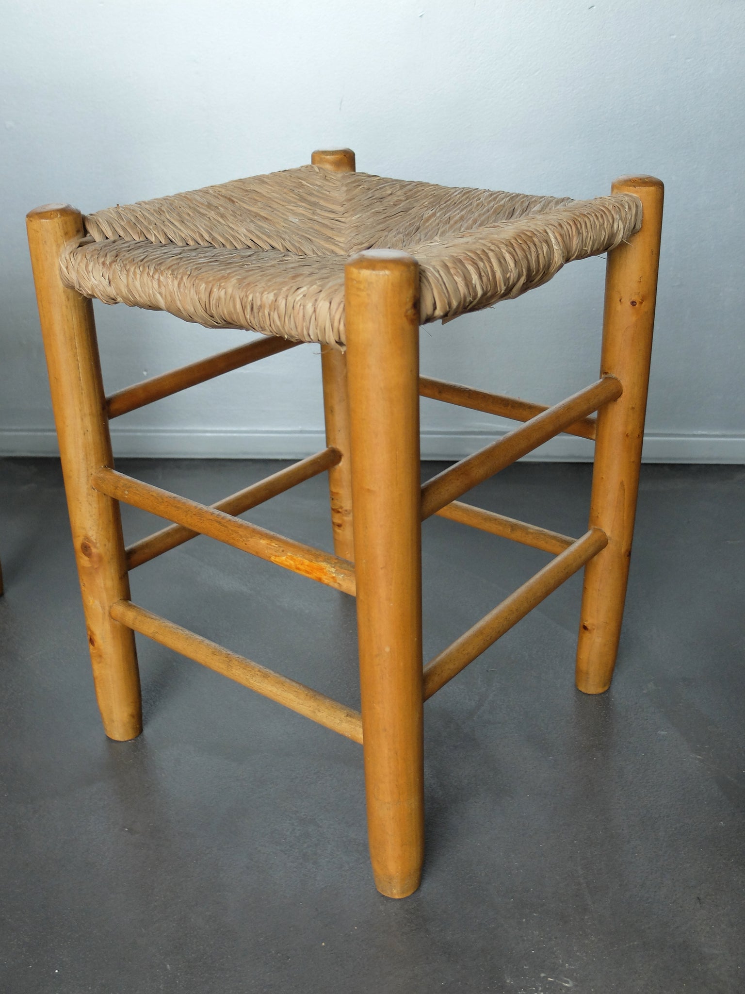 Pair of Vintage No. 17 Straw Stools by Charlotte Perriand for L'Equipement de la Maison, France