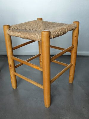 Pair of Vintage No. 17 Straw Stools by Charlotte Perriand for L'Equipement de la Maison, France