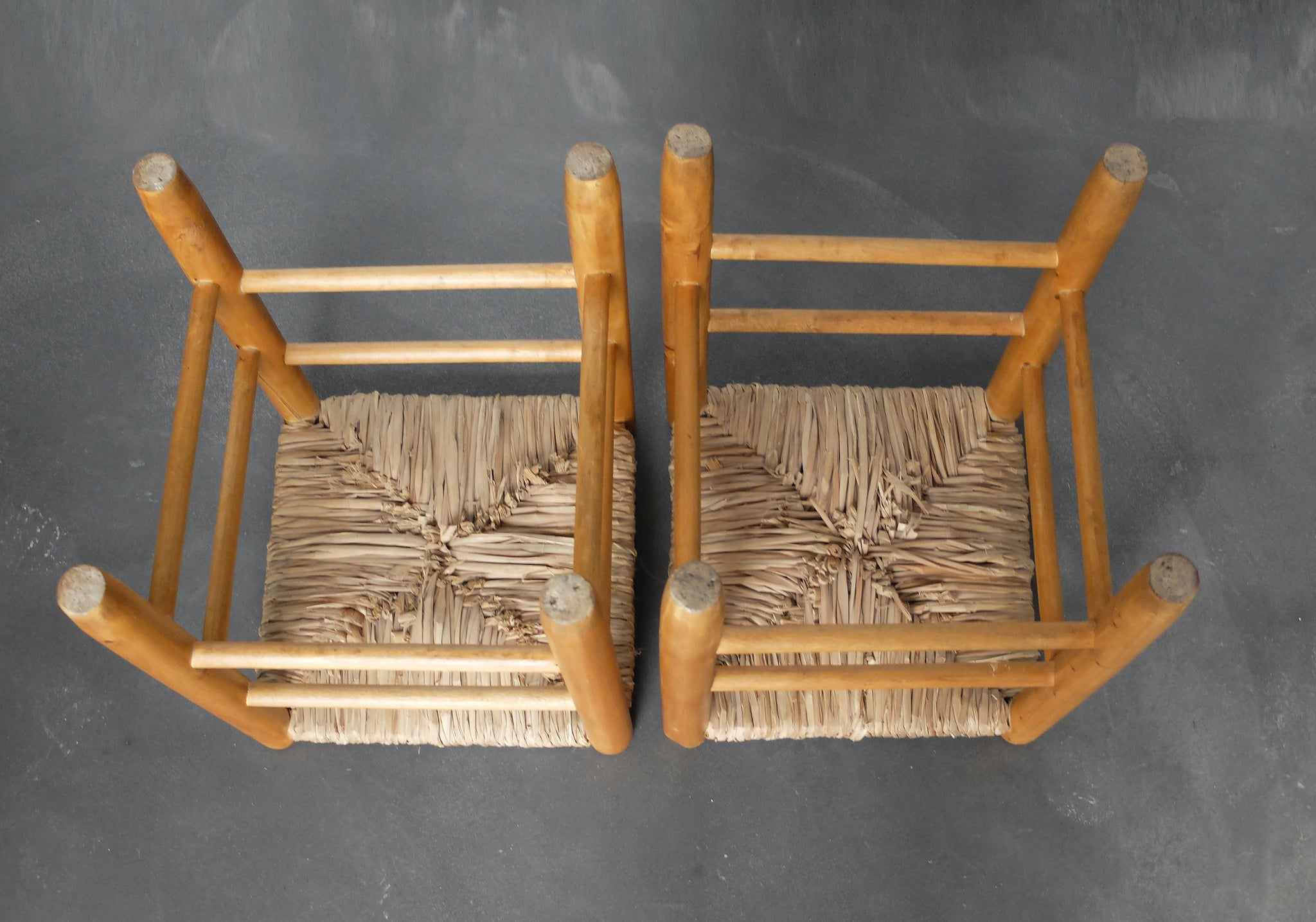 Pair of Vintage No. 17 Straw Stools by Charlotte Perriand for L'Equipement de la Maison, France