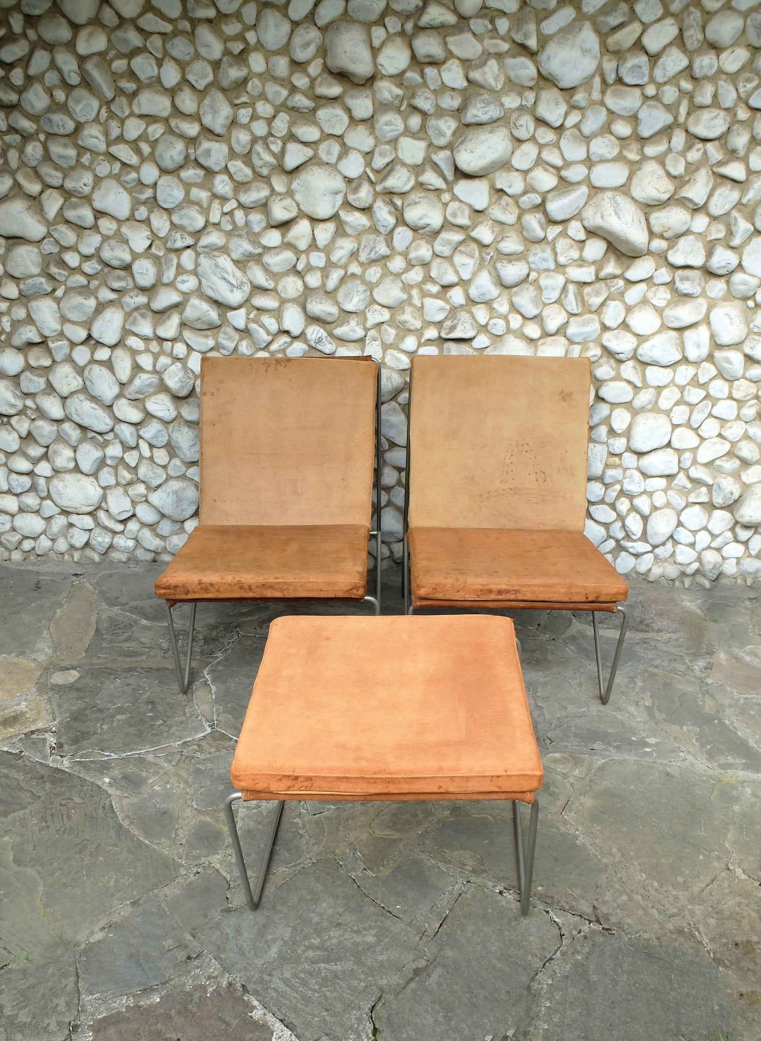 Pair of Bachelor Chairs and Ottoman by Verner Panton for Fritz