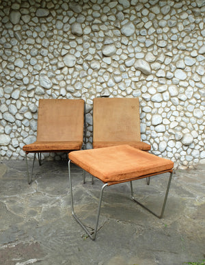 Pair of Bachelor Chairs and Ottoman by Verner Panton for Fritz Hansen, 1950s-1960s