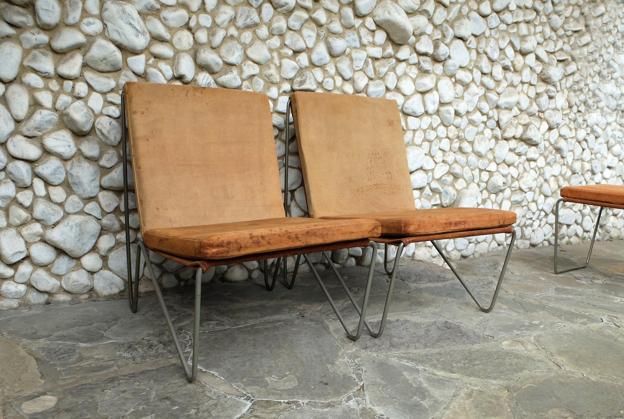 Pair of Bachelor Chairs and Ottoman by Verner Panton for Fritz Hansen, 1950s-1960s