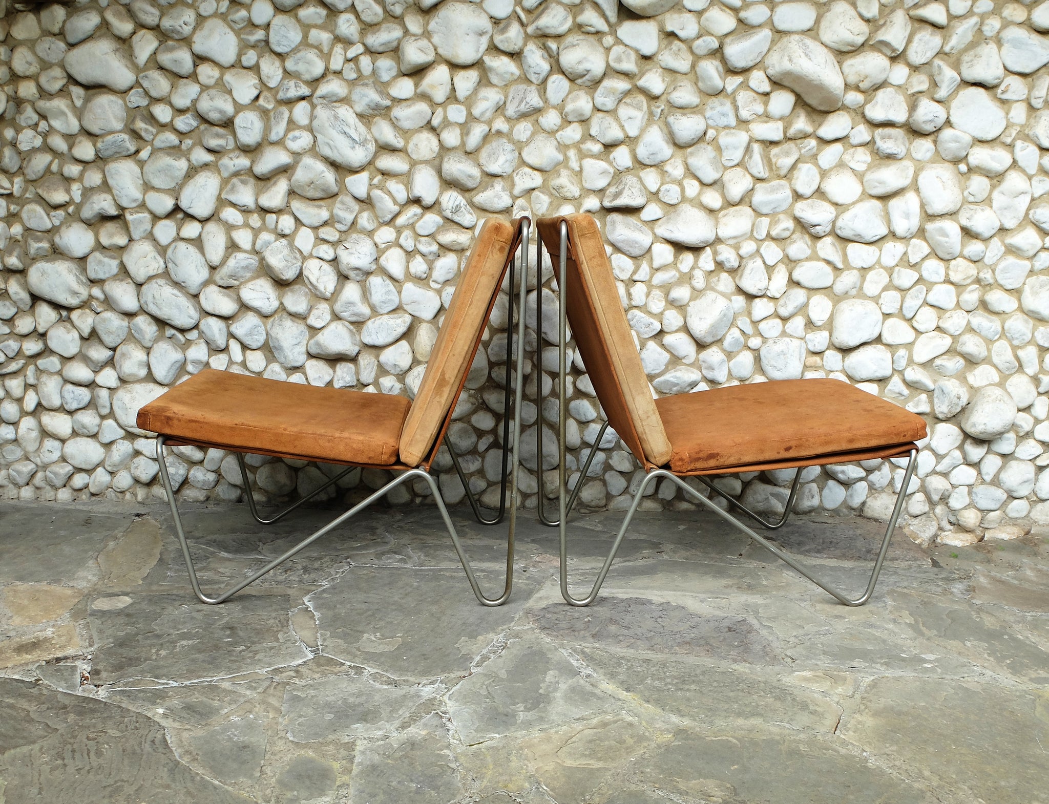 Pair of Bachelor Chairs and Ottoman by Verner Panton for Fritz Hansen, 1950s-1960s