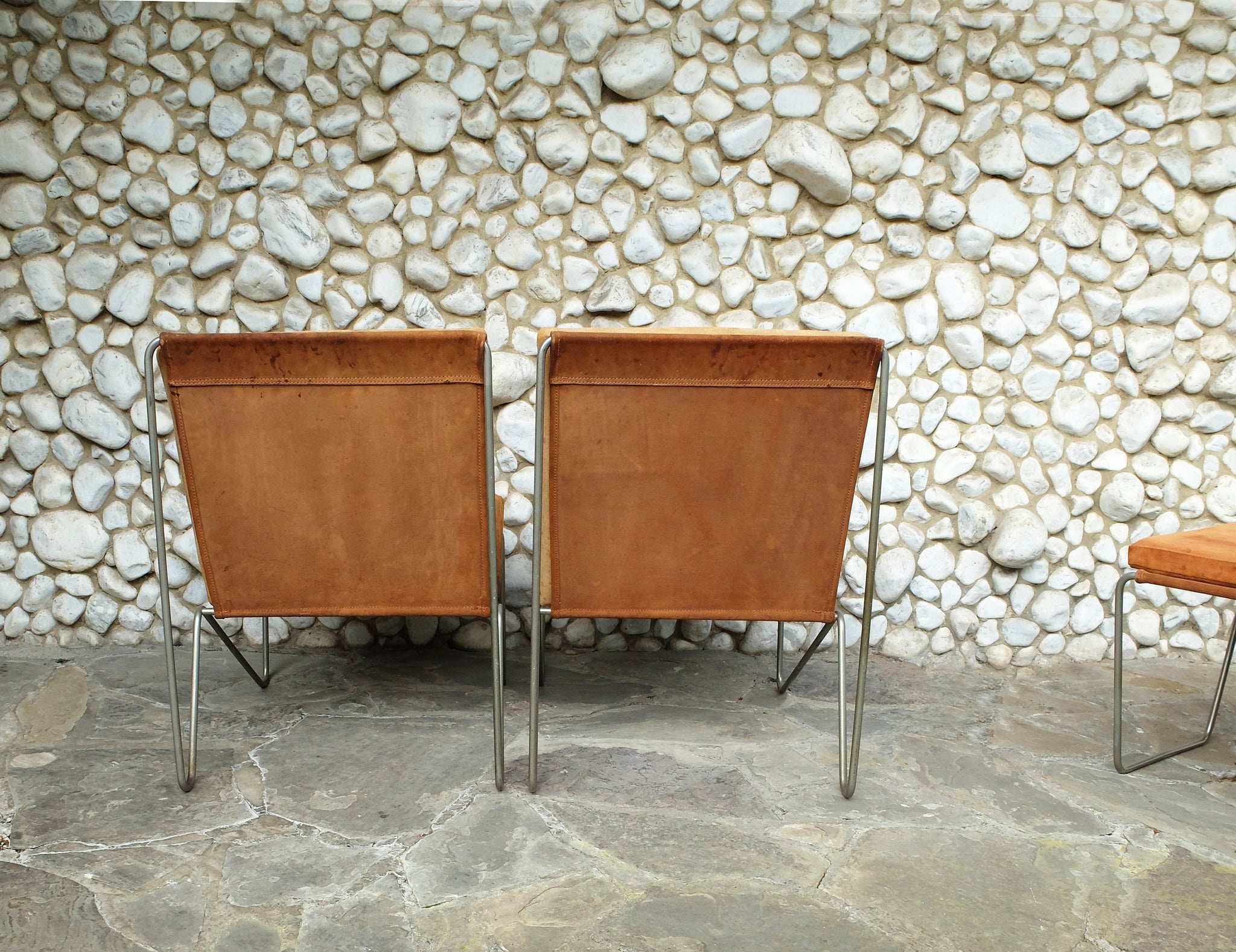 Pair of Bachelor Chairs and Ottoman by Verner Panton for Fritz Hansen, 1950s-1960s