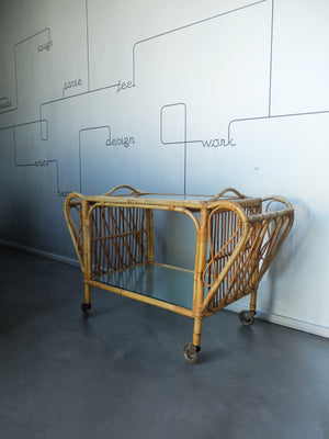 Danish Bamboo serving bar trolley from the 1950s, Denmark