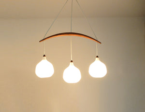 Scandinavian Mid-Century pendant lamp in teak and opaline, Uno & Östen Kristiansson for Luxus, Sweden