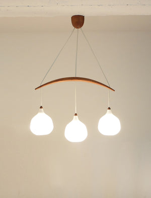 Scandinavian Mid-Century pendant lamp in teak and opaline, Uno & Östen Kristiansson for Luxus, Sweden