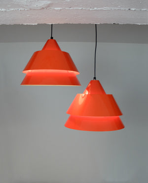 Mid-Century Danish Zone Pendant Lamps in red by Jo Hammerborg for Fog & Mørup, 1960s