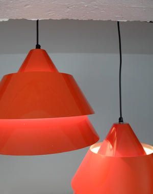 Mid-Century Danish Zone Pendant Lamps in red by Jo Hammerborg for Fog & Mørup, 1960s