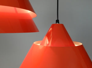 Mid-Century Danish Zone Pendant Lamps in red by Jo Hammerborg for Fog & Mørup, 1960s