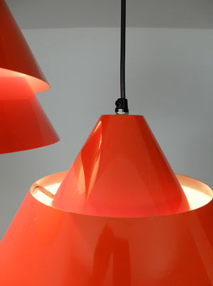 Mid-Century Danish Zone Pendant Lamps in red by Jo Hammerborg for Fog & Mørup, 1960s