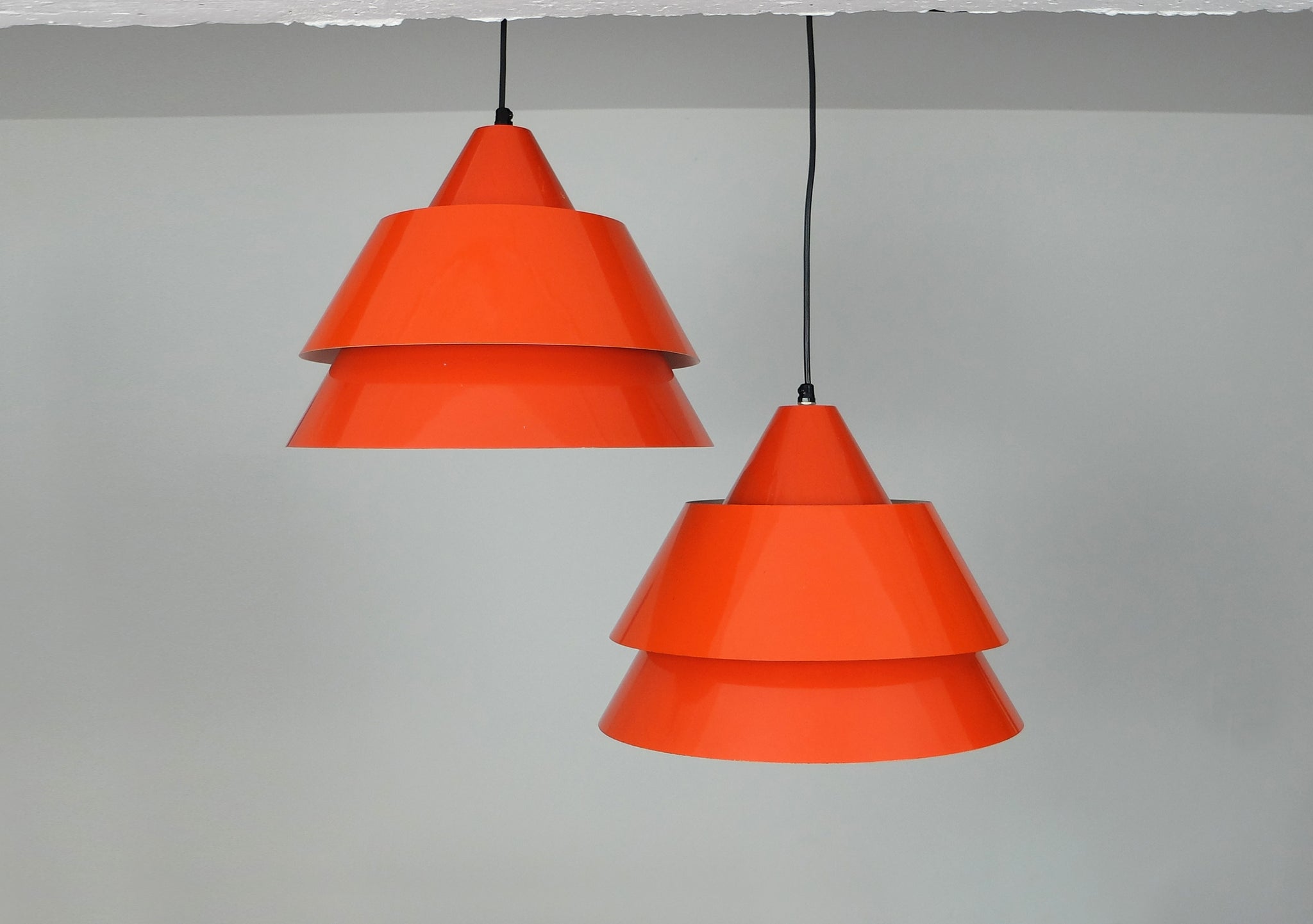 Mid-Century Danish Zone Pendant Lamps in red by Jo Hammerborg for Fog & Mørup, 1960s