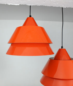 Mid-Century Danish Zone Pendant Lamps in red by Jo Hammerborg for Fog & Mørup, 1960s