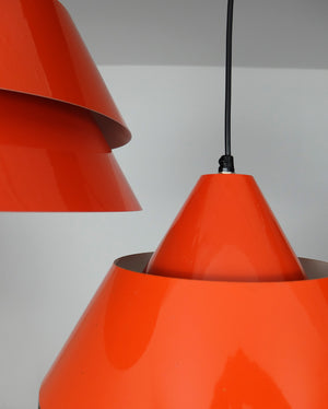 Mid-Century Danish Zone Pendant Lamps in red by Jo Hammerborg for Fog & Mørup, 1960s