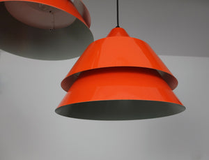 Mid-Century Danish Zone Pendant Lamps in red by Jo Hammerborg for Fog & Mørup, 1960s