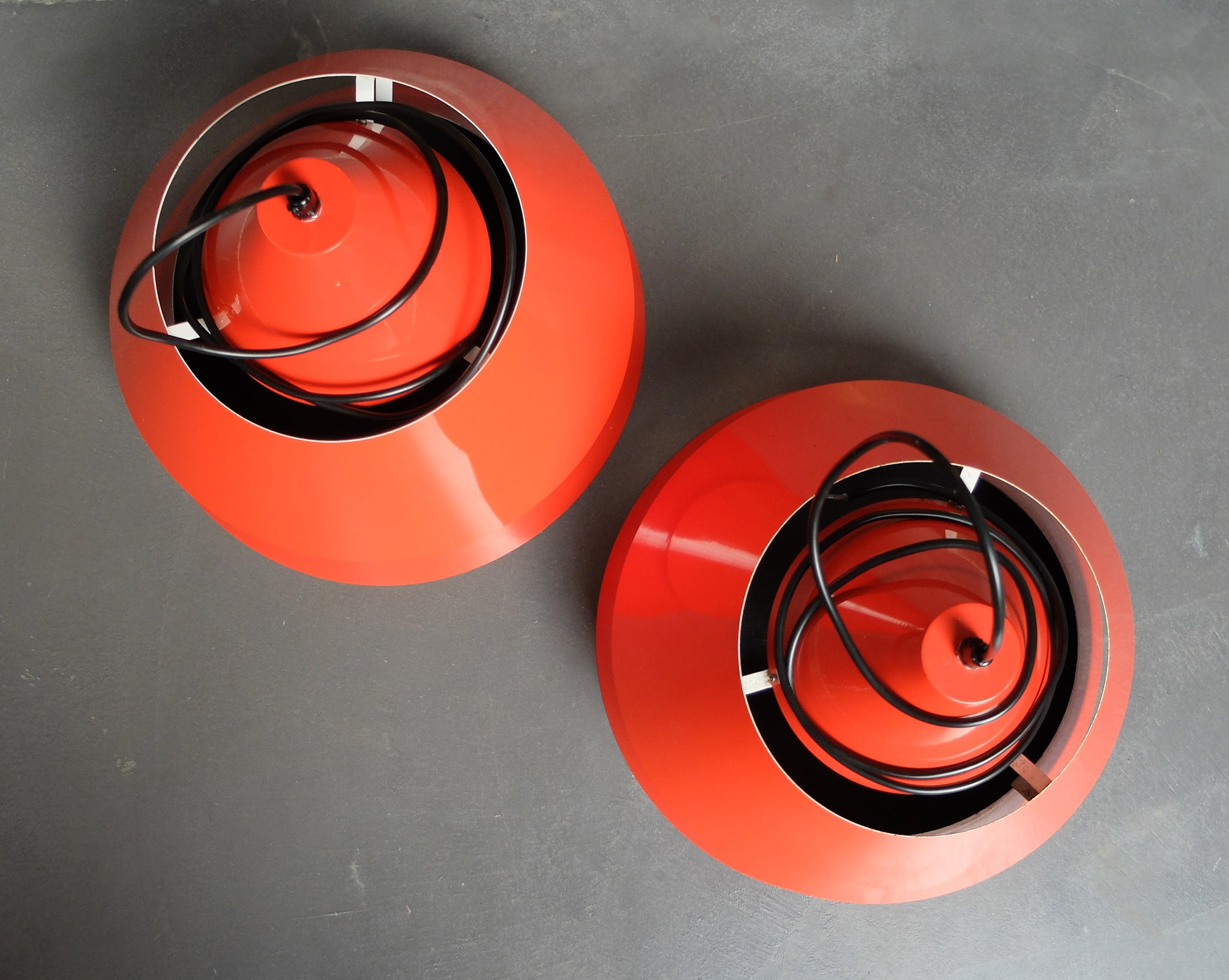 Mid-Century Danish Zone Pendant Lamps in red by Jo Hammerborg for Fog & Mørup, 1960s