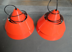 Mid-Century Danish Zone Pendant Lamps in red by Jo Hammerborg for Fog & Mørup, 1960s