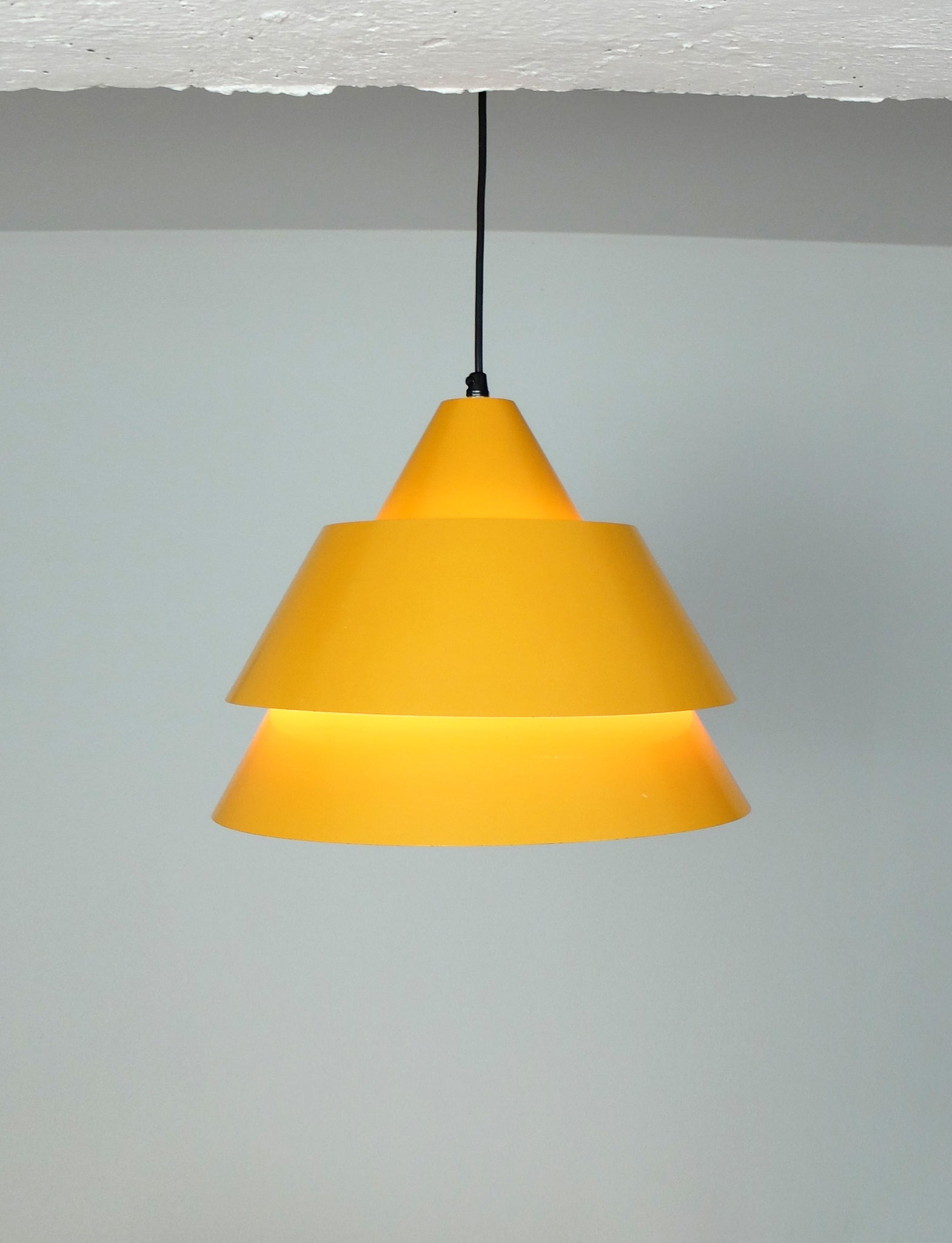 Mid-Century Danish Zone Pendant Lamp in Bahama Yellow by Jo Hammerborg for Fog & Mørup, 1960s