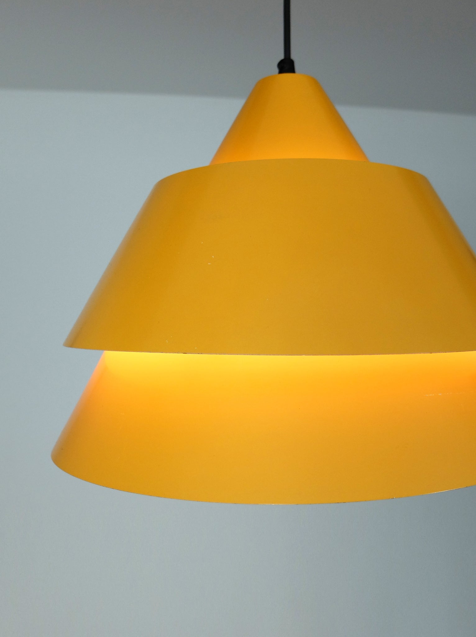 Mid-Century Danish Zone Pendant Lamp in Bahama Yellow by Jo Hammerborg for Fog & Mørup, 1960s