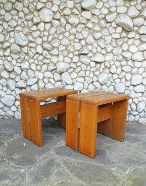 Pair of Pine Stools by Charlotte Perriand for Les Arcs 1960s