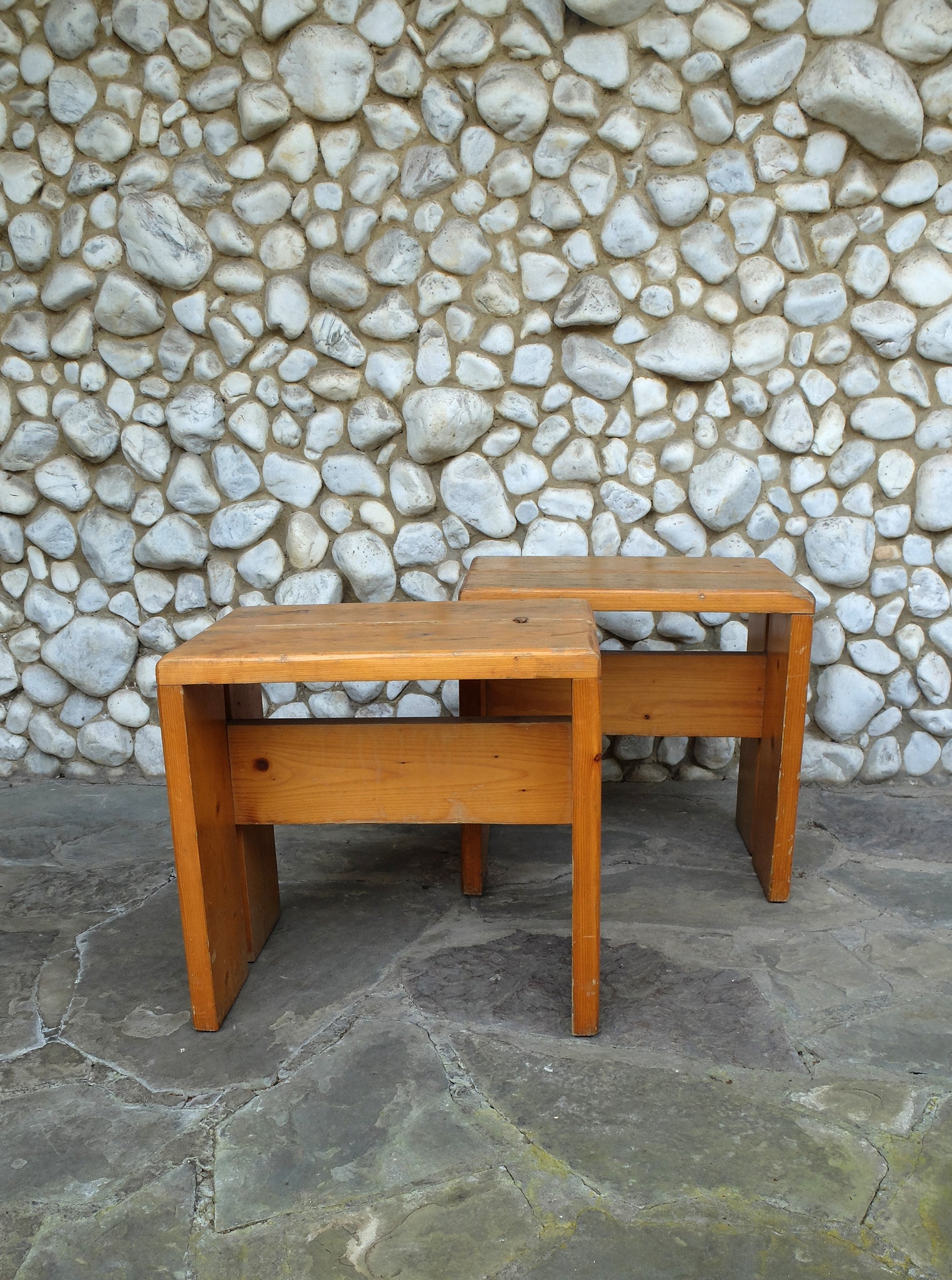 Pair of Pine Stools by Charlotte Perriand for Les Arcs 1960s