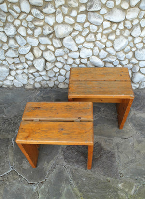 Pair of Pine Stools by Charlotte Perriand for Les Arcs 1960s