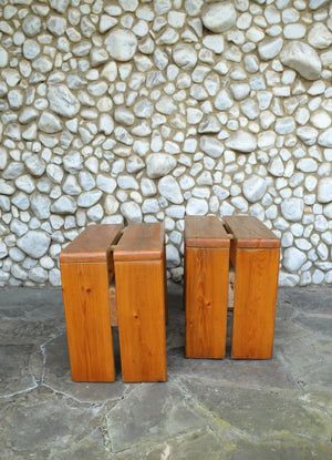 Pair of Pine Stools by Charlotte Perriand for Les Arcs 1960s