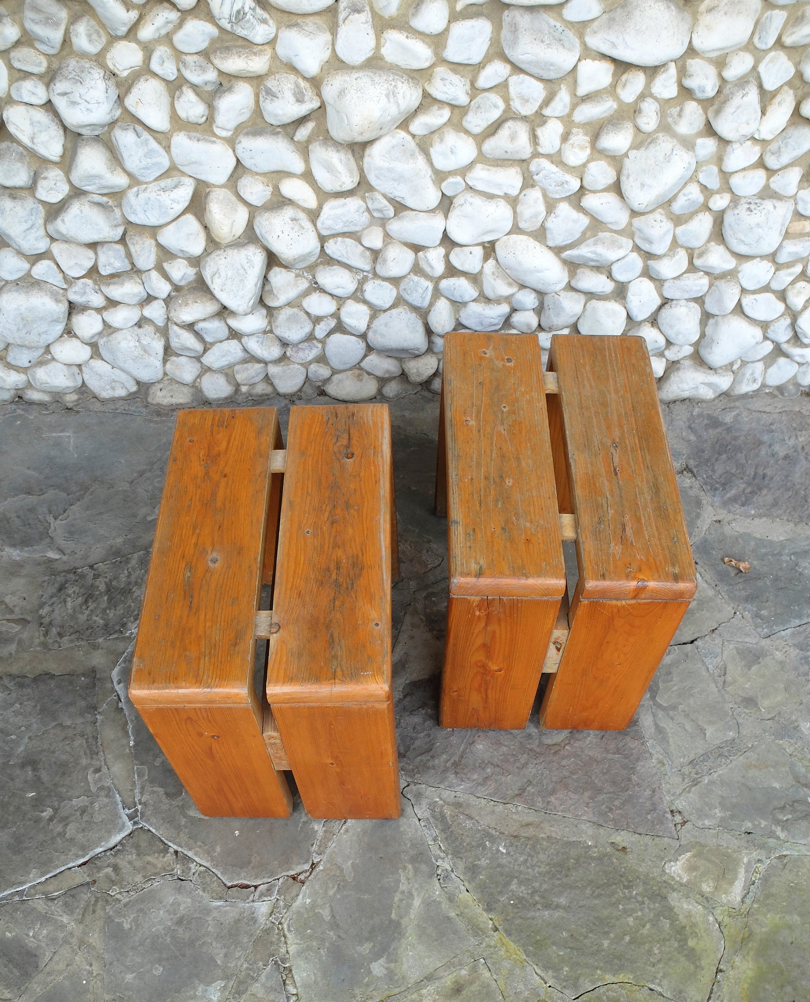 Pair of Pine Stools by Charlotte Perriand for Les Arcs 1960s