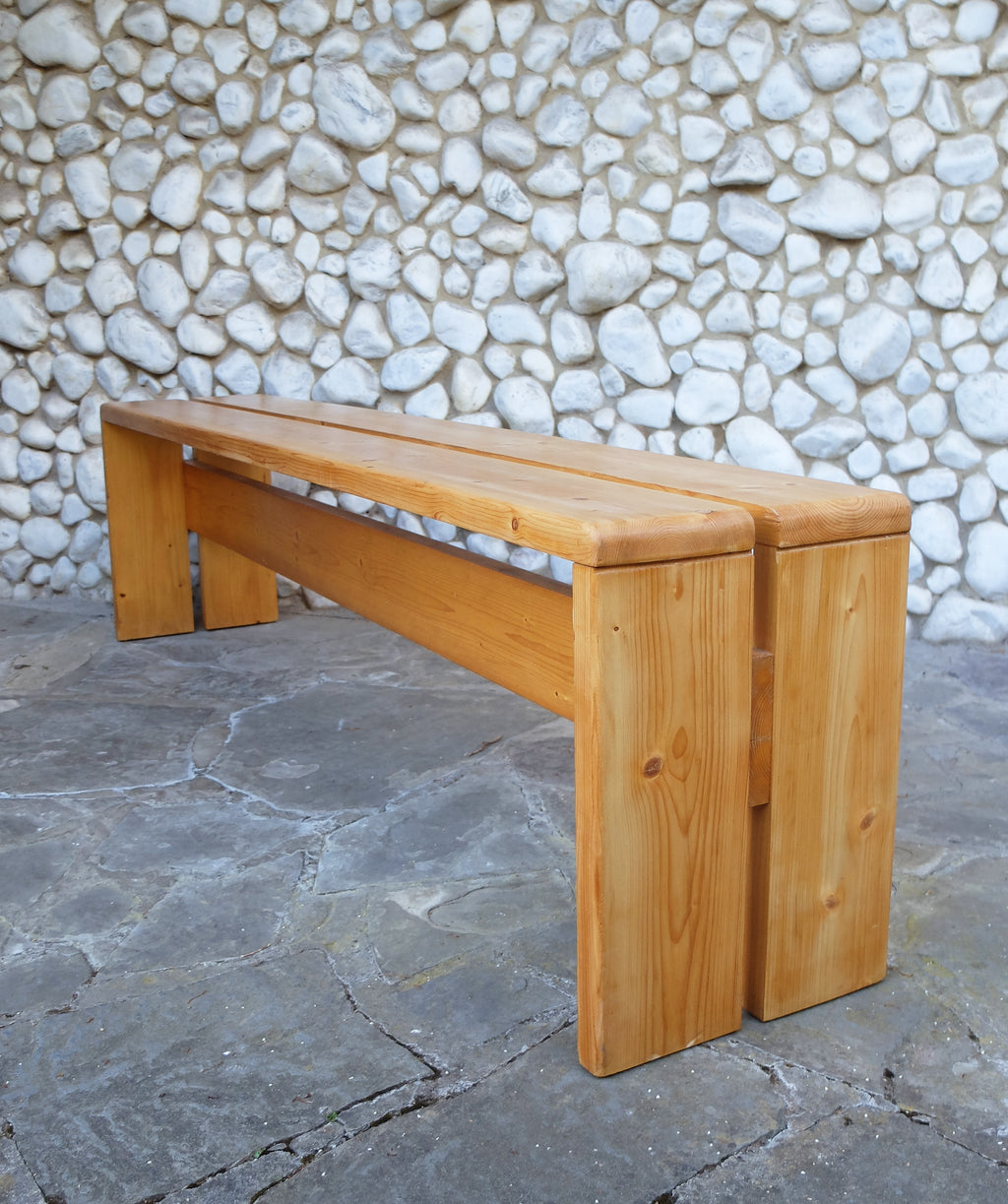 Vintage Pine Les Arcs bench by Charlotte Perriand, 1960s